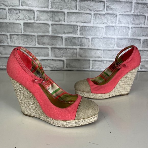 THE WEBSTER MIAMI Target Straw Wedge 5” Heel Pink Sandals Shoes Womens Size 8.5 - Picture 1 of 10